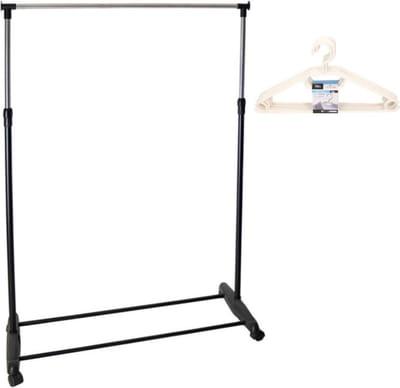 Mobiel kledingrek enkele stang 90-160 cm incl. 10 witte kledinghangers