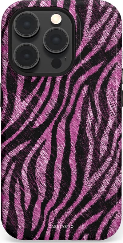 Casetastic hoesje geschikt voor Apple iPhone 15 Pro - MagSafe - Dubbellaagse bescherming - Roze Paarse Zebraprint - Fashion Case - Zwart Lila