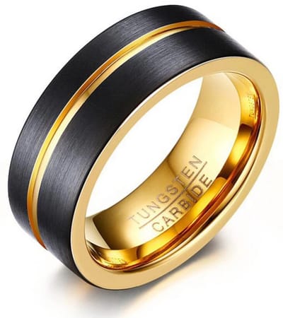 Wolfraam Ring Heren Goud kleurig met Geborsteld Zwart - Tungsten Ring - Zeer Zwaar - Ringen Mannen - Papa Cadeau Voor Mannen - Vaderdag
