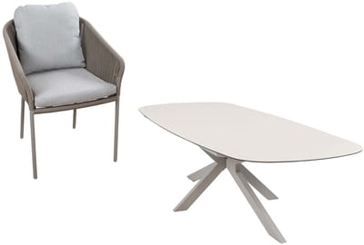 9-delige tuinset | 8 Alezio tuinstoelen (Latte/Camel) | Tuintafel Malaga 280x115cm (Camel)