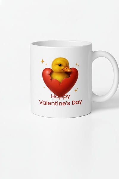 Valentijnsdag Mok Eendje in Hart - Schattige Keramische Beker 'Happy Valentine's Day' Cadeau