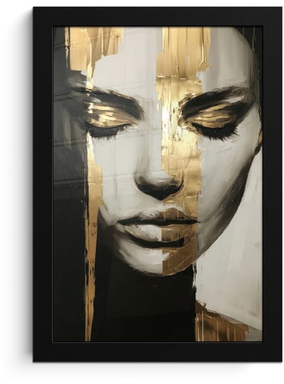 Poster in lijst - Fotolijst 20x30 cm - Posters - Ogen - Gezicht - Goud - Strepen - Posterlijst zwart - Decoratie - Wanddecoratie woonkamer - Muurdecoratie slaapkamer