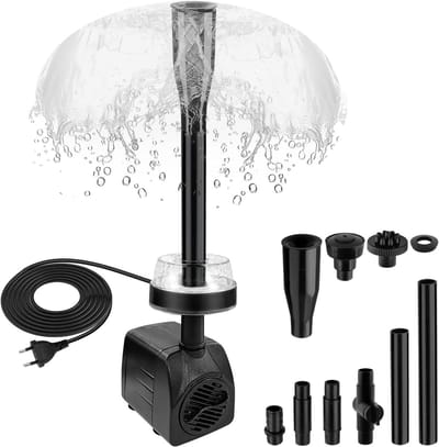 Mini Waterpomp 800L/H 15W met LED, Buiten Fonteinpomp met 3M Kabel, 3 Mondstukken voor Fonteinen, Tuinen en Aquaria