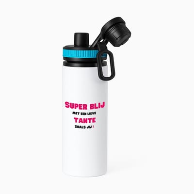 Hacebo® - super blij met een lieve tante zoals jij waterfles met draaidop blauw - Tante - de liefste tante - verjaardag - cadeautje voor tante - tante artikelen - kado - geschenk - water fles - 850ML