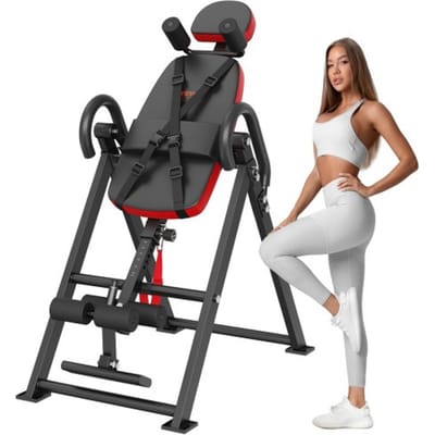 VEVOR Inversietafel, Inversiebank, Draagvermogen 136 kg, Multifunctionele Rugtrainer, Opvouwbaar Krachttrainingsapparaat met Hoofdsteun, Enkelvergrendeling, Verstelbare Beschermingsgordel, Rood + Zwart