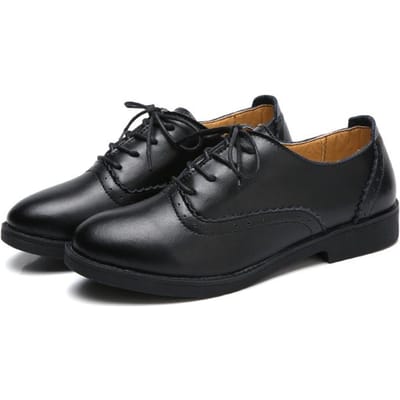 Lente Dames Oxford Schoenen Ballerina Flats Schoenen Dames Leer Ronde Neus Veters Casual Schoenen Platte Loafers Casual Schoenen Voor Dames 39 zwart