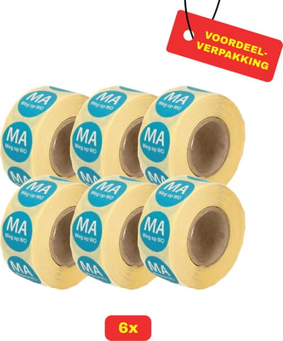 6X HACCP datumstickers met Ma weg op Wo - 6 x 500 stickers - Voordeelverpakking