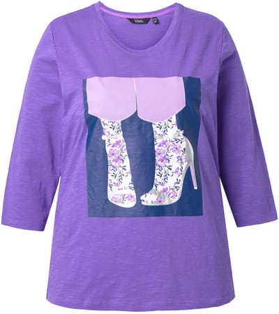 Ulla Popken - Dames - Shirt schoen classic ronde hals 3/4-mouw - Purper - Maat 46+
