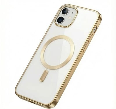 Transparant goudkleurig telefoon hoesje met metallic randen – geschikt voor iPhone 12 MagSafe – luxe backcover met MagSafe ring en camera bescherming