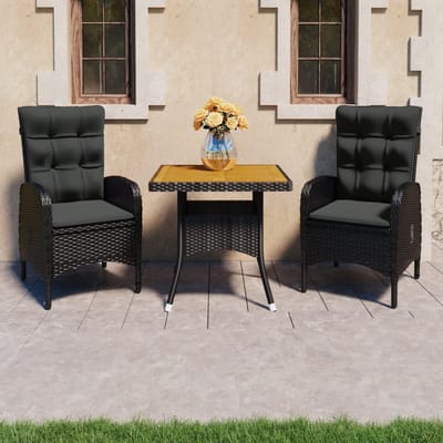 vidaXL - 3-delige - Tuinset - poly - rattan - en - acaciahout - zwart
