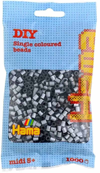 Hama midi ZILVER (glanzend grijs), zakje met 1.000 stuks normale strijkparels (creatief knutselen met kralen, cadeau idee voor kinderfeestje !)