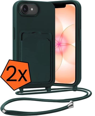 Hoesje Geschikt voor iPhone 17e Hoes Met Telefoonketting - Backcover Geschikt voor iPhone 17e Case Met Koord - Donkergroen - 2 PACK