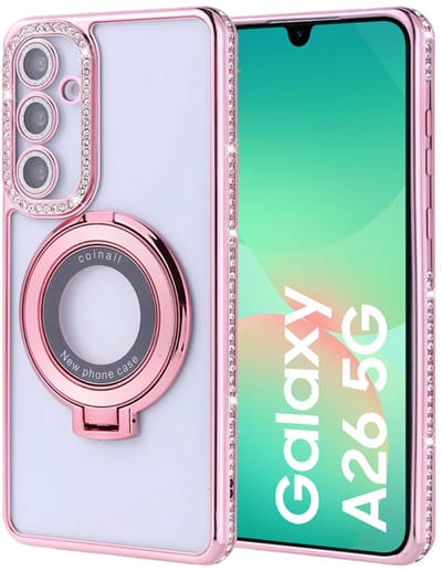 Hoesje met ringhouder geschikt voor samsung galaxy A26 met diamant glitters - Arara backcover - Rosegoud
