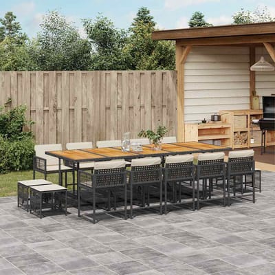 vidaXL - 15-delige - Tuinset - met - kussens - poly - rattan - zwart