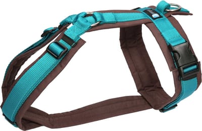 Annyx hondentuig harnas Y model -Bruin Petrol Gevoerd Maat M - Geschikt voor borstomtrek 62 tot 74cm