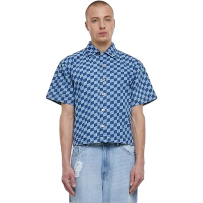 Urban Classics - Laser Check Printed Boxy Overhemd - M - Blauw