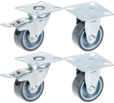 50 mm zwart rubberen zwenkwiel, met rem en vast, draagvermogen 160 kg, set van 4