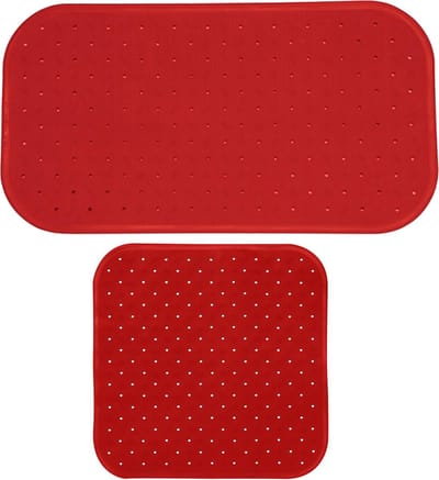 MSV Douche/bad anti-slip matten set badkamer - rubber - 2x stuks - terracotta - 2 formaten