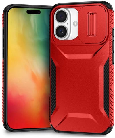 Hoesje Geschikt voor Apple iPhone 16 | Back Cover met Camera Slider | Schokbestendige Case | Camera Cover | Stevig | Rood
