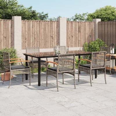 vidaXL - 7-delige - Tuinset - met - kussens - poly - rattan - grijs