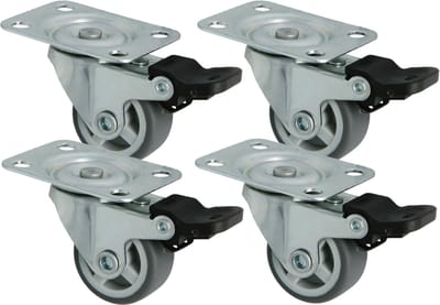 AMIG zwenkwiel/transportwiel met rem - 4x - D25mm - rubber - 40kg draagvermogen - grijs