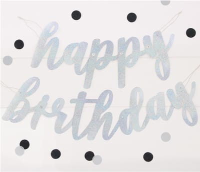 UNIQUE - Kartonnen slinger Happy Birthday zilver glitter 84 cm verjaardag