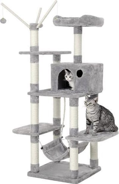 MIRA Home - Krabpaal voor katten - Poezen Krabpaal - Pluche - Grijs - 154x50x84