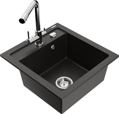 Mexen Vito granieten spoelbak met 1 bak en Duero keukenkraan, zwart/goud metallic - 6503-75-671600-00