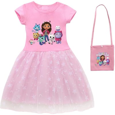 Nouvelle Robe d'Été Cartoon Gabby Cats pour Bébés Filles Robe Princesse Sac Bandeau Enfants Déguisement Cosplay Maison de Poupées de Gabby 130 pink