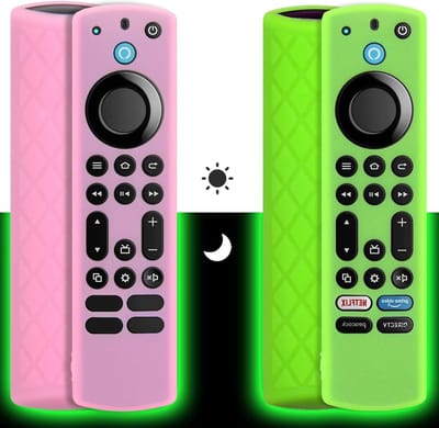 Siliconen Beschermhoes voor Firestick 4K Max en Alexa Afstandsbediening (2 Stuks, Glow in the Dark) met Lanyard in Groen en Roze voor Extra Grip en Bescherming
