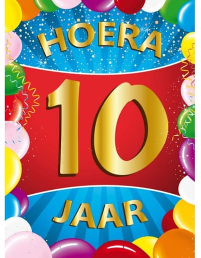 Bellatio Decorations Verjaardag deurposter - 10 jaar - multi - 59 x 84 cm - feestartikelen