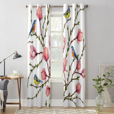 Prachtige Vogels Tropische Magnolia Bloemen Raamgordijnen Voor Woonkamer Keuken Moderne Gordijnen Huisdecoratie Jaloezieën Draperieën 135W x 60H(cm) x1 white