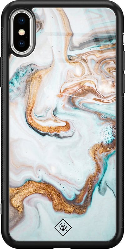 Casimoda® hoesje - Geschikt voor iPhone Xs Max - Goud Blauw Marmer - Luxe Hard Case Zwart - Backcover telefoonhoesje - Zwart
