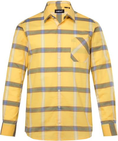 Men Plus - Heren - Geruit overhemd lange mouwen Kentkraag Comfort Fit - Geel - Maat 3XL