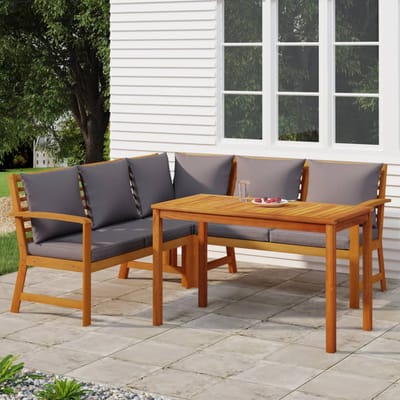 vidaXL - 4-delige - Tuinset - met - kussens - massief - acaciahout