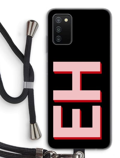 Gepersonaliseerd - Case Company® - Hoesje met koord geschikt voor Samsung Galaxy A03S hoesje met Koord - Monogram - Telefoonhoesje met Zwart Koord - Bescherming aan alle Kanten en Over de Schermrand