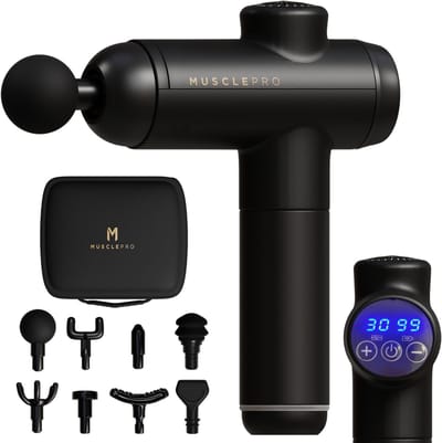 MusclePro Prime - 12V massage gun - inclusief koffer- professioneel massage apparaat - massage pistool - spier massage - sport massage - 8 mondstukken - 99 snelheden - zwart - krachtig en draadloos