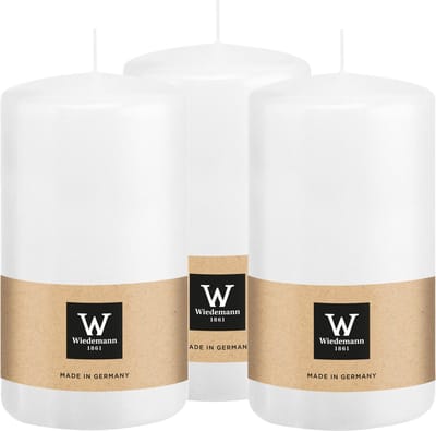Wiedemann Cilinderkaars/stompkaars - 3x - wit - 12 x 6 cm - 33 branduren - zuilkaarsen