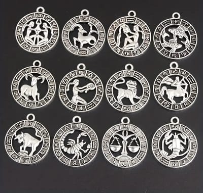 MGM Trading - 12 stks Gemengde Verzilverd 12 Sterrenbeelden Circulaire Label Legering Kaart Hanger DIY Charms Armband Oorbellen Sieraden Ambachten Maken