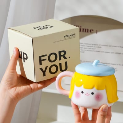 Leuke Meisje Keramische Kop Hoog Uitziende Mok Verjaardagscadeau Souvenir Creatieve Kop met Deksel Koffiekop 450ml