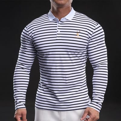Heren Gestreepte Basis Shirt voor Heren met Halve Hoge Hals Lange Mouwen Nieuw Temperament Lente en Herfst T-shirt Katoen M wit
