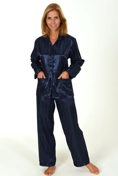Normann Dames Pyjama Satijn - Sophie - Lange mouwen - Knoopsluiting - satijnen pyjama - 38 - Blauw