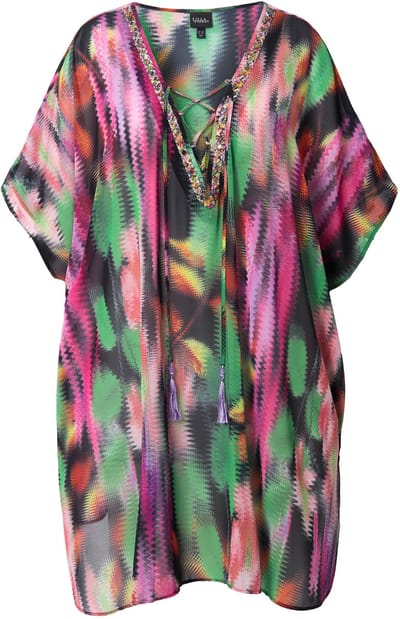 Ulla Popken - Dames - Tuniek vetersluiting oversized V-hals korte mouwen - Zwart - Maat 1+