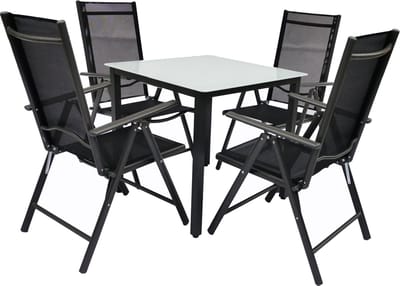 5-delige set tuinmeubelen aluminium glas tuinset zitgroep eetgroep tafel stoelen 80 MA