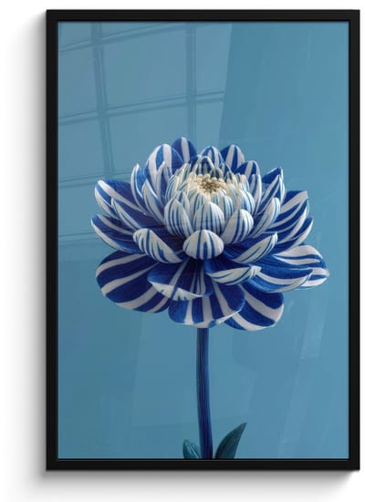 Poster in lijst - Fotolijst 60x90 cm - Posters - Bloem - Blauw - Bloemblaadjes - Streepjes - Posterlijst zwart - Decoratie - Wanddecoratie woonkamer - Muurdecoratie slaapkamer