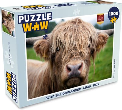 Puzzel Schotse Hooglander - Gras - Bos - Legpuzzel - Puzzel 1000 stukjes volwassenen