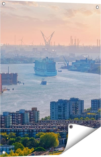 Gards Tuinposter Rotterdamse Haven bij het Water - 60x80 cm - Tuindoek - Tuindecoratie - Wanddecoratie buiten - Tuinschilderij