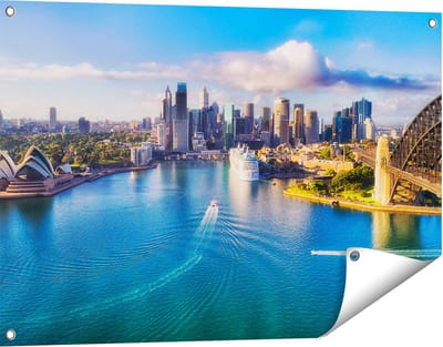Gards Tuinposter Sydney Stad bij de Haven - 90x60 cm - Tuindoek - Tuindecoratie - Wanddecoratie buiten - Tuinschilderij