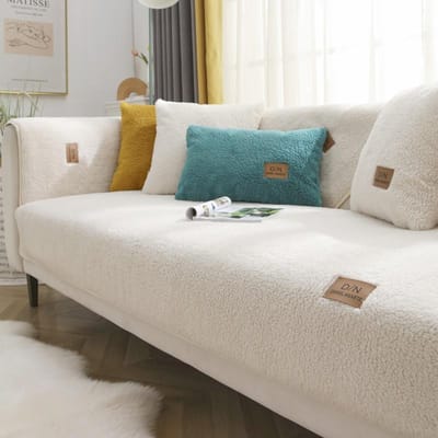 Moderne effen kleur winter lamswol bankhanddoek dikker pluche zachte en gladde bankhoezen voor woonkamer antislip bankhoes 30*50 beige
