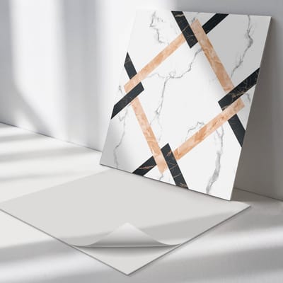 Wallfluent Vinyl Tegels - Geometrische Marmerpatronen Wand PVC Tegels - 30 cm x 30 cm - Zwart Vinyl Tegels - Verpakking van 9 stuks - Vierkant PVC Tegels - Texturen Plaktegels - Vinyl Tegels Zelfklevend - Plaktegels Keuken en Badkamer